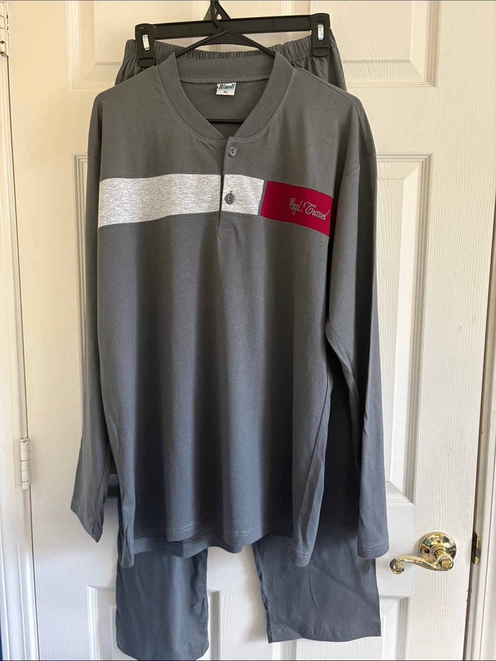 Rimoli Gray Bundle Loungewear Set with Light‎ Gray Stripe and Wine Accent
